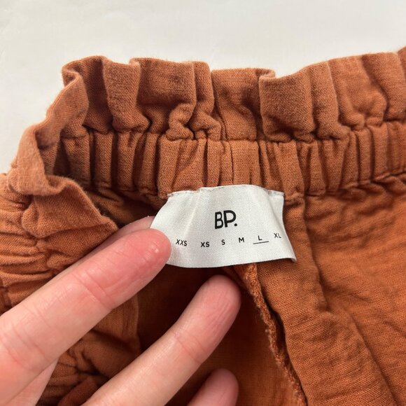 BP Terracotta Brown Crinkle Cotton High Rise Relaxed Leg Pant L - Picture 4 of 7